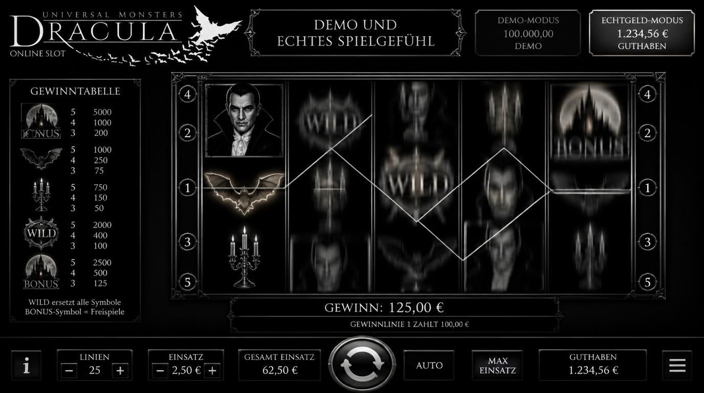 Slot-Ablauf mit Symbolen und Gewinnlinien voreinander